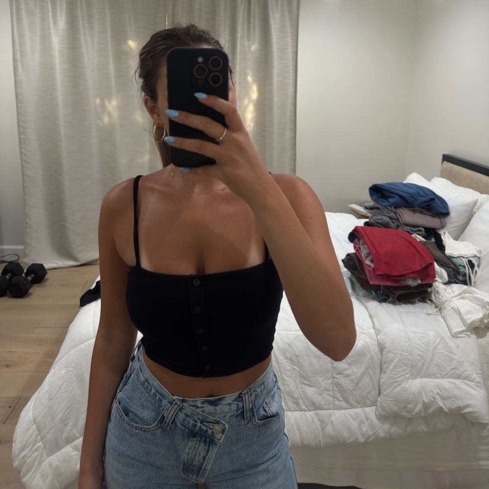 Brandy Melville Black Button-Up Tank Top
